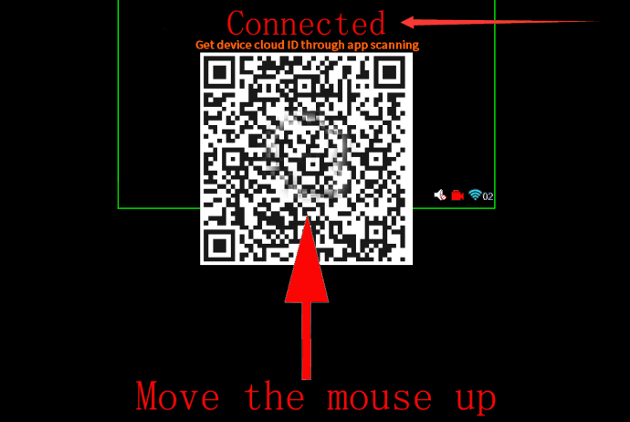 Pantalla del dispositivo mostrando el código QR con el estado Conectado sobre la línea indicadora azul