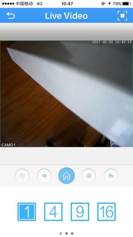 XMEye Live-Video-Oberfläche unter iOS mit Bedienelementen